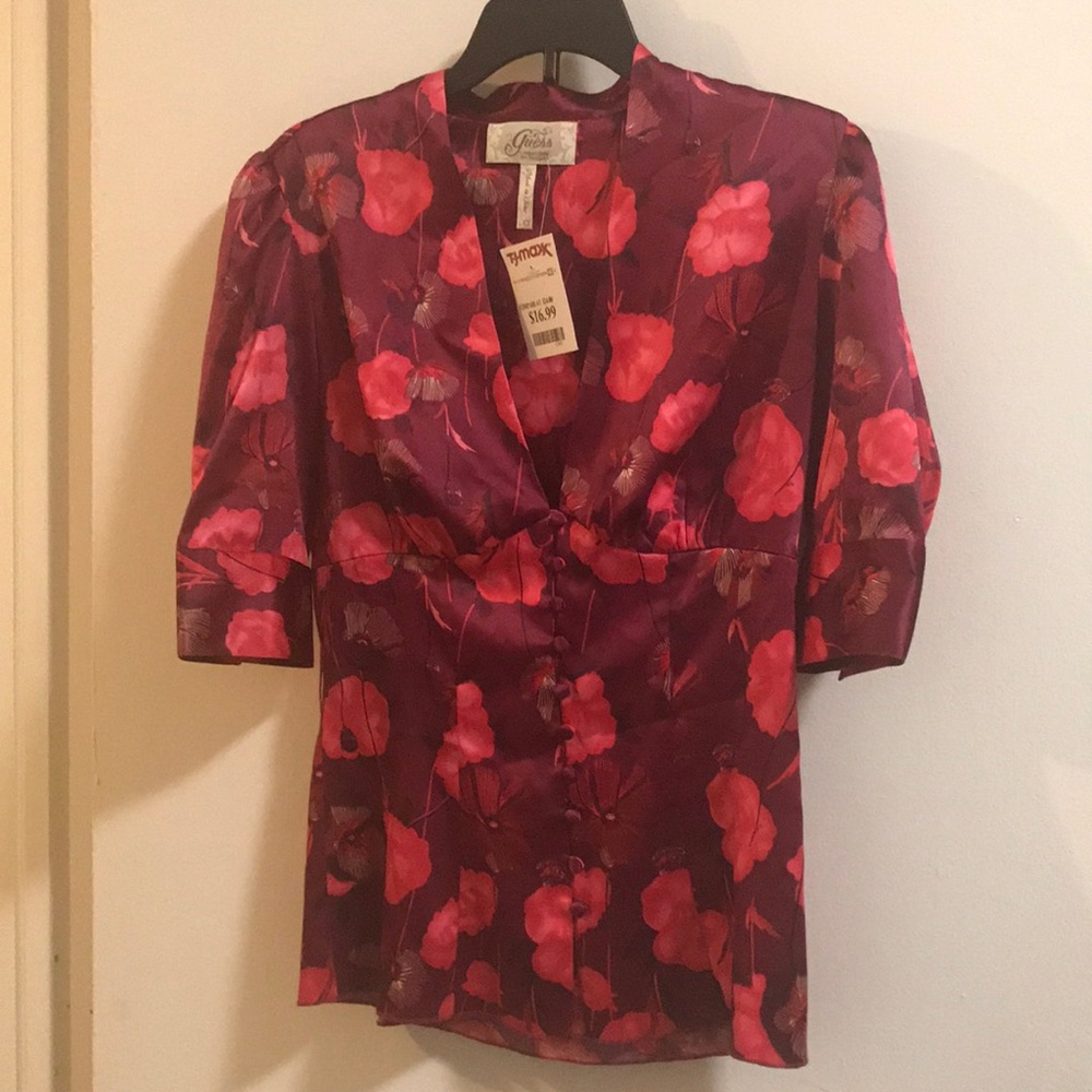 Guess kimono inspired button up 3/4 sleeve blouse